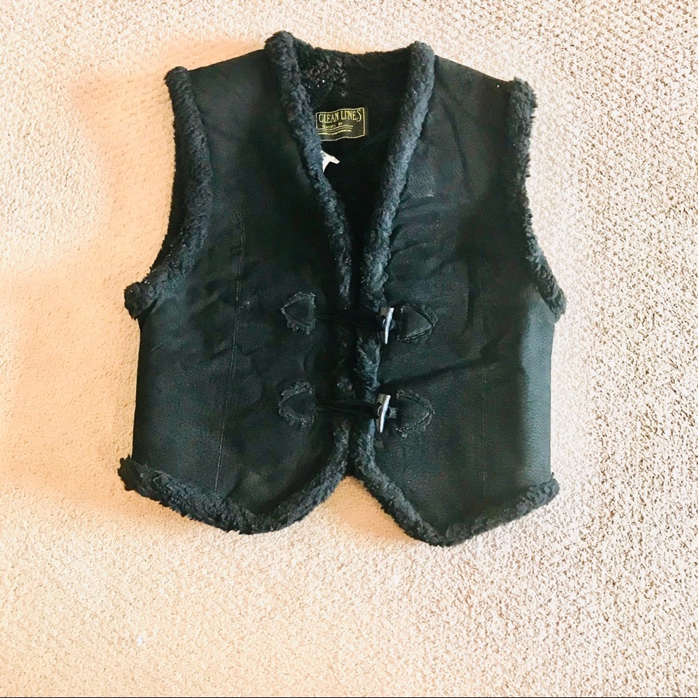Black Suede piled lined vest with frog closure